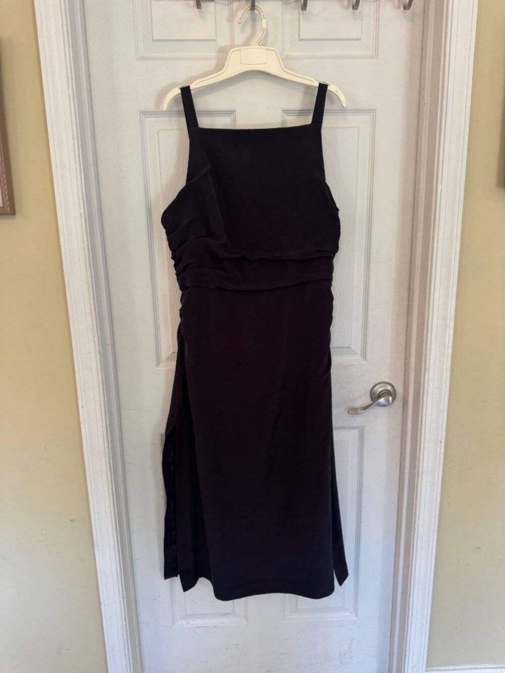 La Ligne Black Silk Midi Sasha Dress Timeless Classic Ruching Side Slit Lined XL - Picture 4 of 15